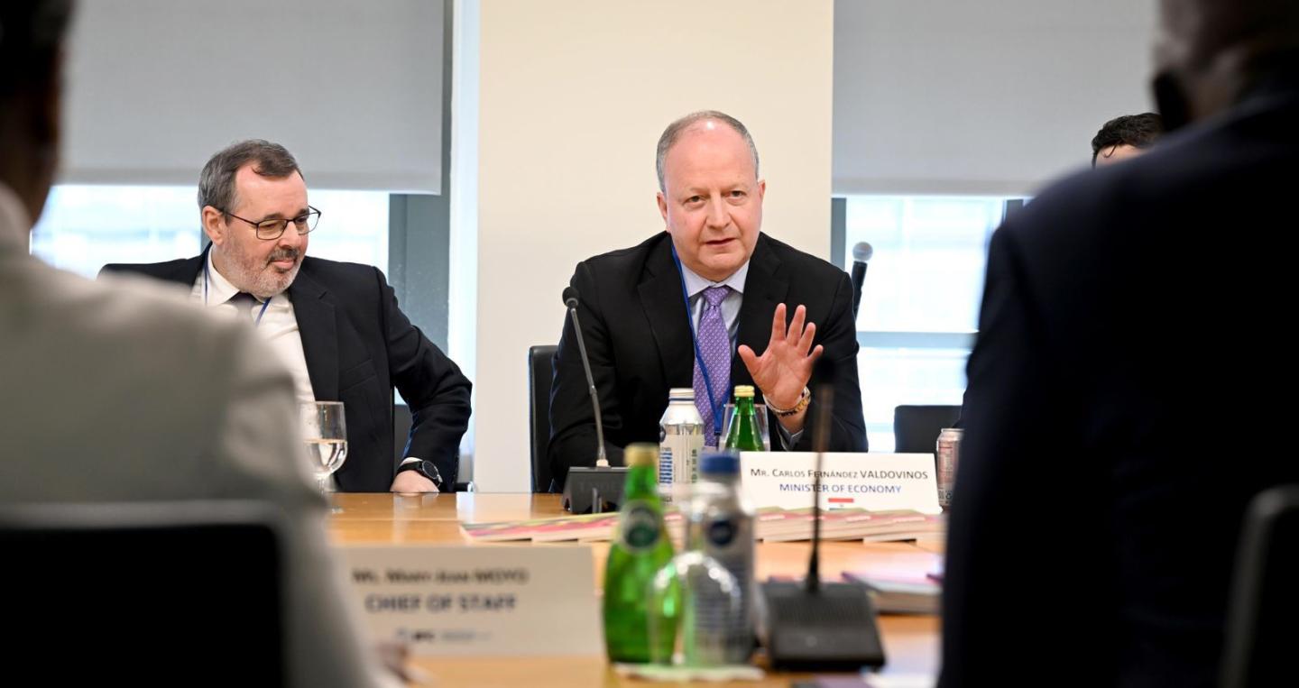 Ministro Carlos Fernández Valdovinos en reunión institución del BM