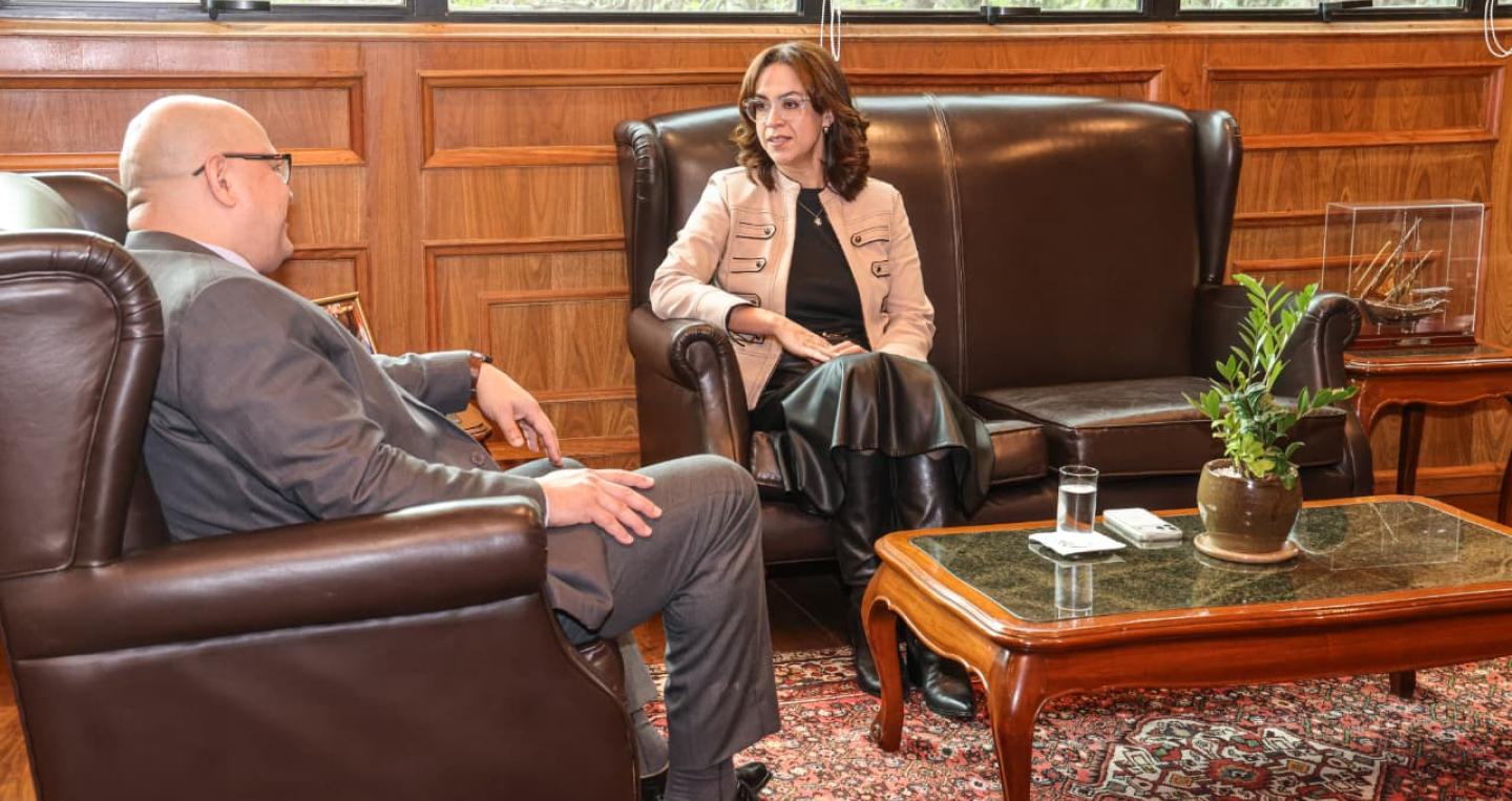 Reunión del ministro Oscar Lovera con la presidenta de la AFD, Stella Gillén.