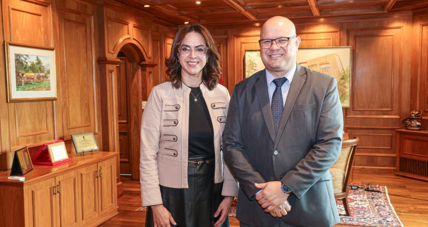 Reunión del ministro Oscar Lovera con la presidenta de la AFD, Stella Gillén.