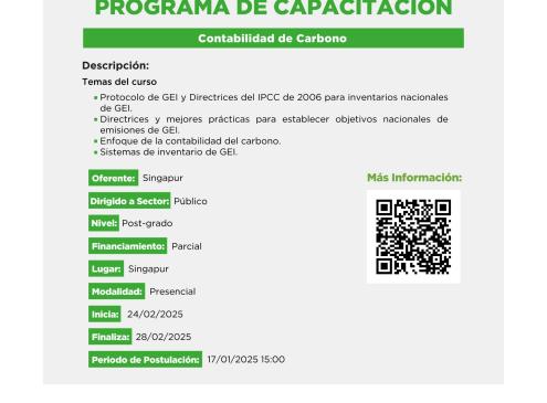 Flyer postulación a curso de posgrado sobre Contabilidad de Carbono